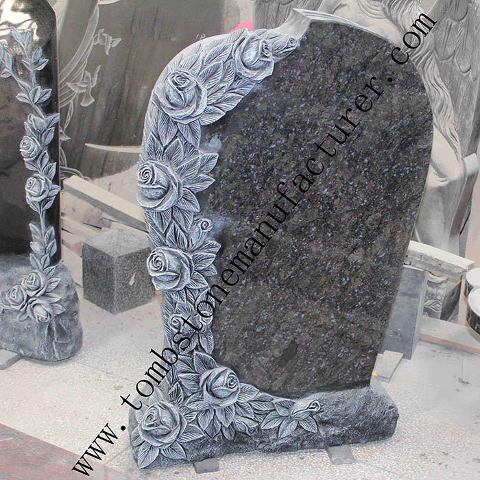 rose carving granite headstone30
